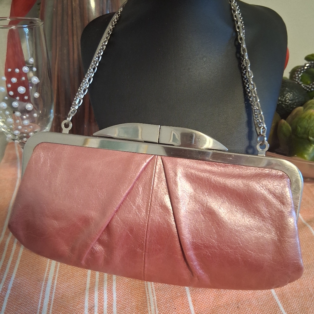 HOBO Pink Leather Clutch with Silver Chain - Picture 10 of 10